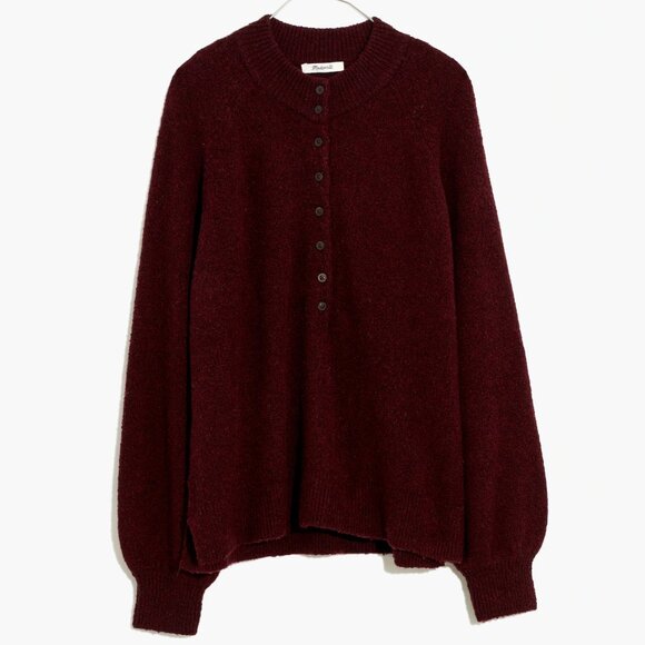NWT Madewell Pembury Henley Mockneck Heathered Burgundy Sweater - Picture 1 of 13